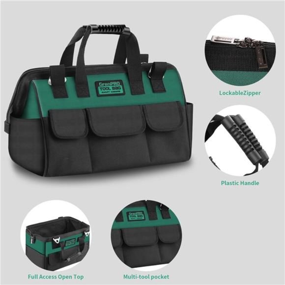 GREN PRO 18 inch Tool Bag with Adjustable Shoulder Strap, Waterproof Tools Bag - Picture 4 of 7